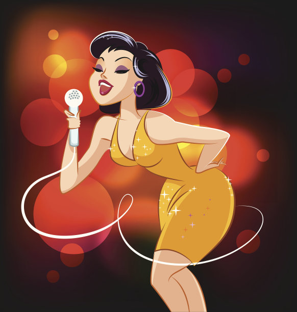 拿着麦克风的迪斯科女郎。图片下载