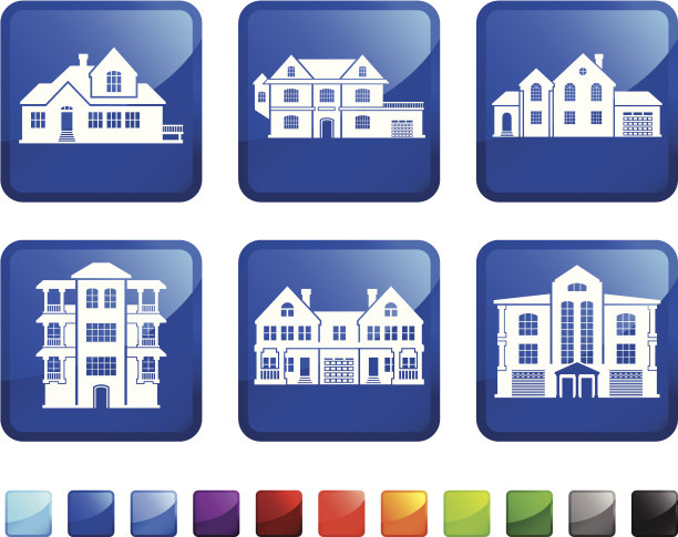 房子和公寓版税免费矢量图标设置贴纸图片下载