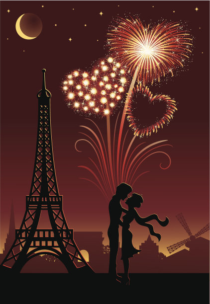 烟花和巴黎。素材图片