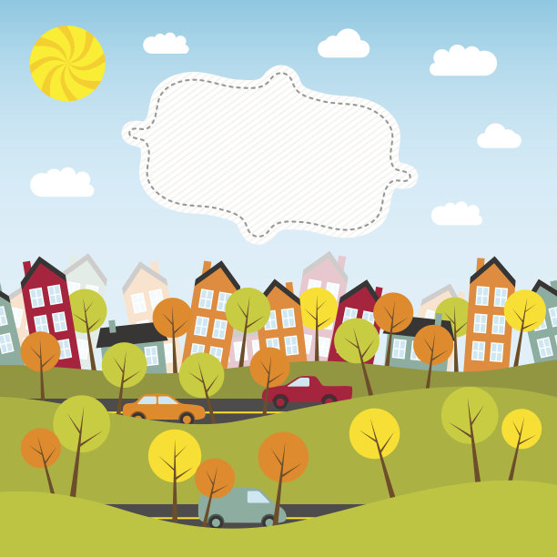 旗帜与小镇图片下载