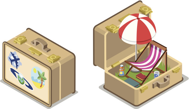 短途旅行在一个手提箱开放和封闭向量图片下载