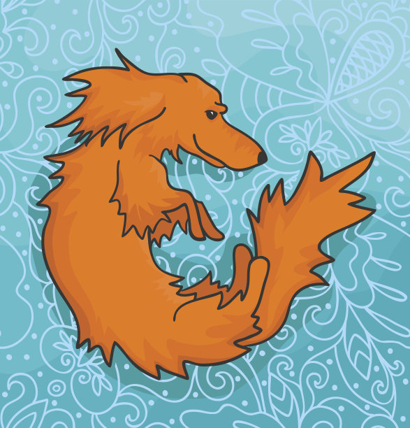 橙色腊肠在装饰的蓝色背景上图片下载