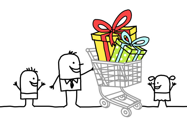 爸爸拿着购物车和礼物图片下载