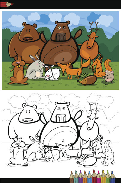 森林野生动物漫画着色书图片下载