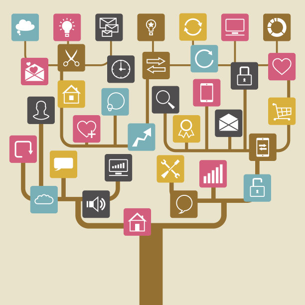 社交网络树背景SEO互联网图标。图片下载