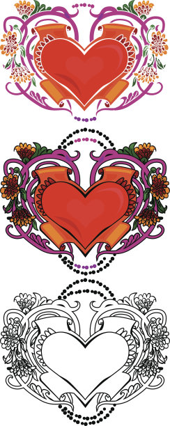 情人节卡片的装饰。心用鲜花。图片下载