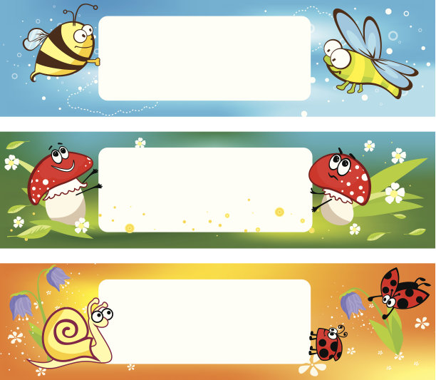 春天的横幅上有有趣的昆虫图片下载