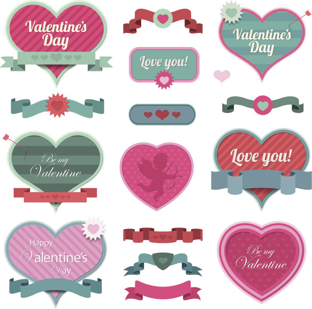 情人节心形的装饰品和丝带图片下载