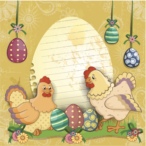 母鸡和鸡蛋和花图片下载