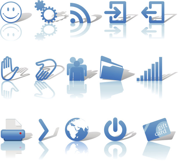 Web蓝色图标设置阴影和反射在白色2图片下载