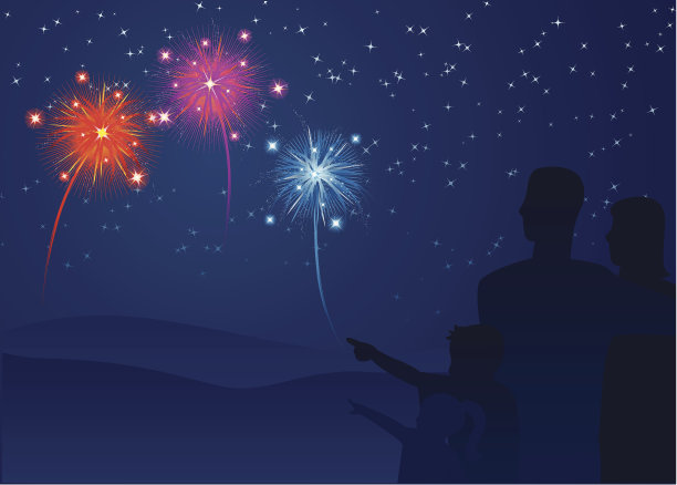 一家人看烟花表演图片下载