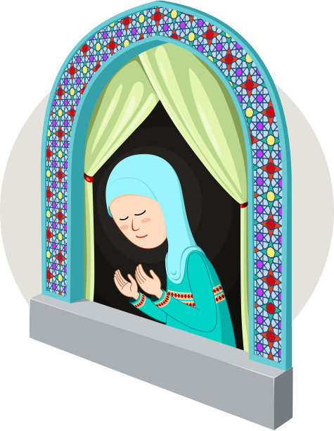 在窗边祈祷的阿拉伯女孩图片下载