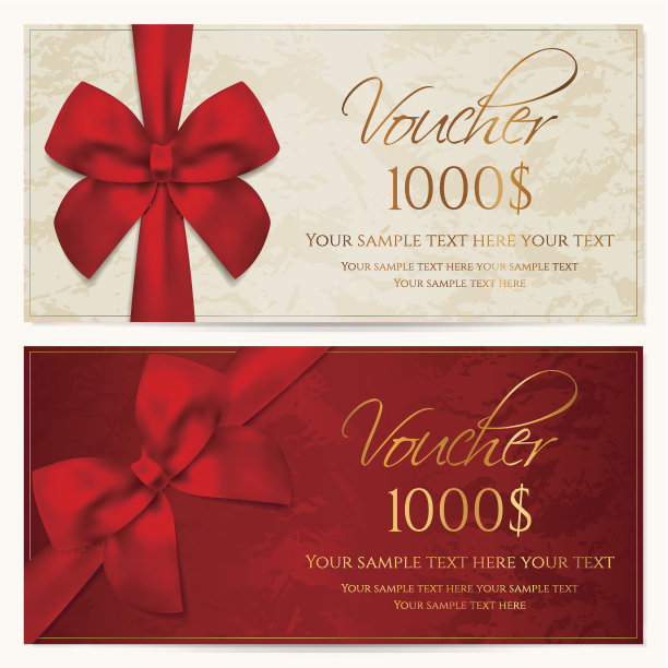 礼品券/礼券/卡/标签/证书模板。红色的蝴蝶结(丝带)图片下载