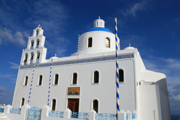 圣托里尼岛伊亚岛的希腊白人教堂图片下载
