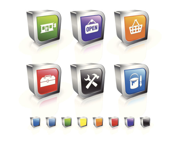 硬件存储3D矢量图标设置与金属环图片下载