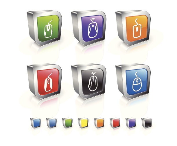 电脑鼠标3D矢量图标设置与金属边缘图片下载