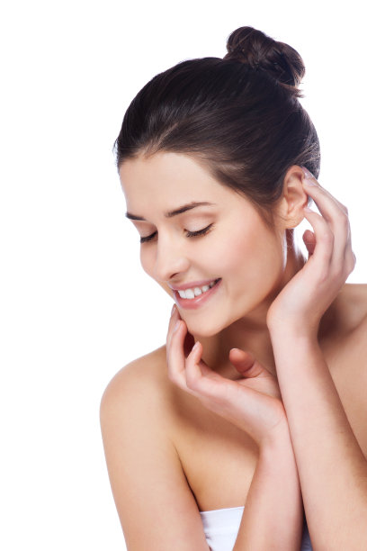 一个美丽的年轻女子的侧面图片下载