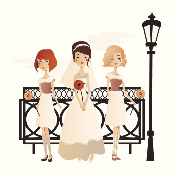 新娘和伴娘们拿着花图片下载