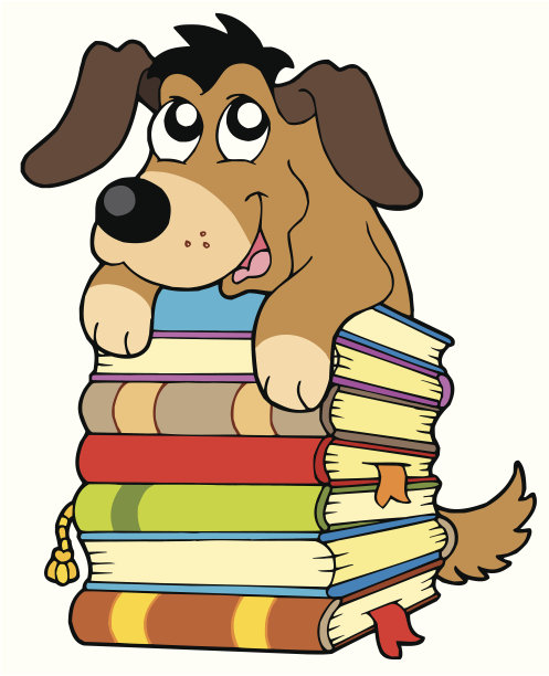 可爱的狗在一堆书图片下载