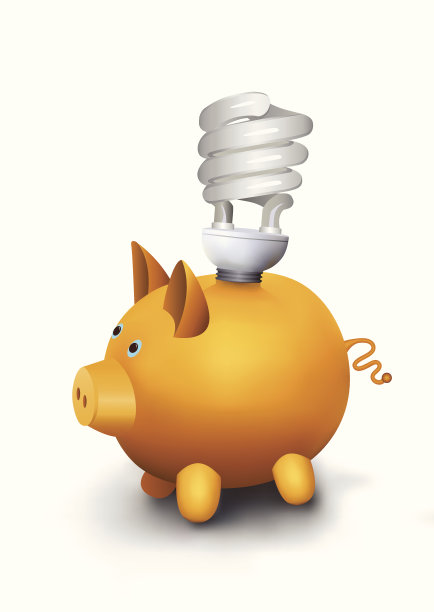 存钱罐上的节能灯。图片下载