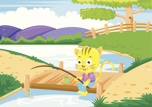 猫钓鱼图片下载