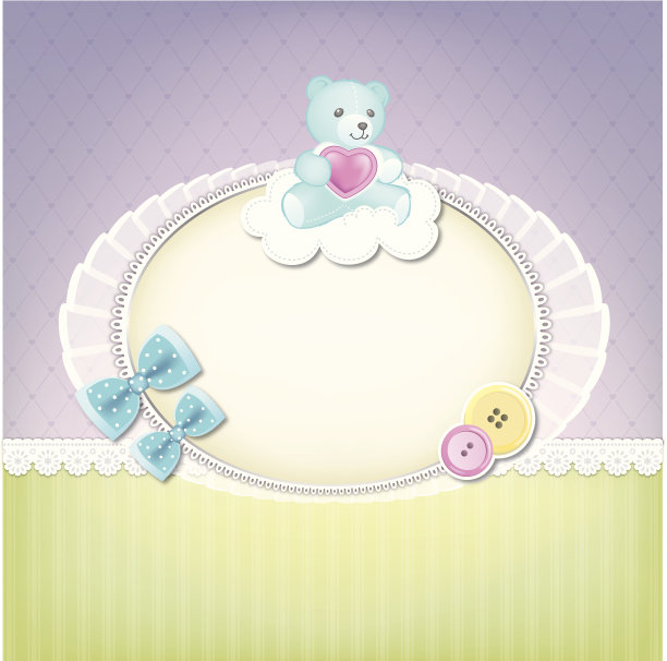 可爱的薄纱婴儿框架与熊，钮扣和蝴蝶结图片下载