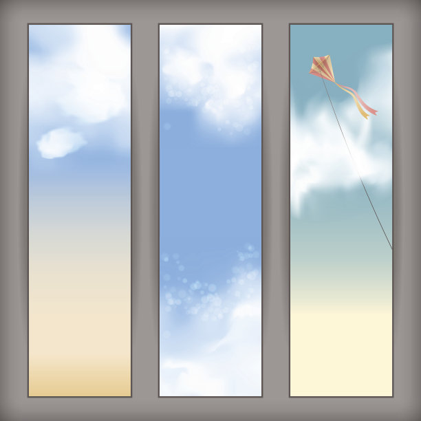 矢量天空的旗帜与白云，放飞的风筝图片下载