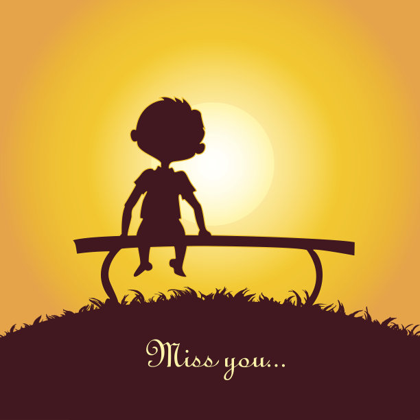 夕阳下一个孤独男孩的剪影图片下载