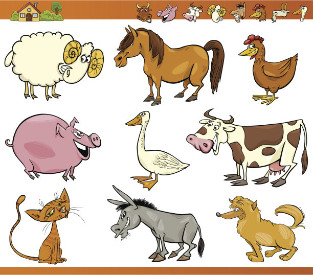 农场动物设置卡通插图图片下载