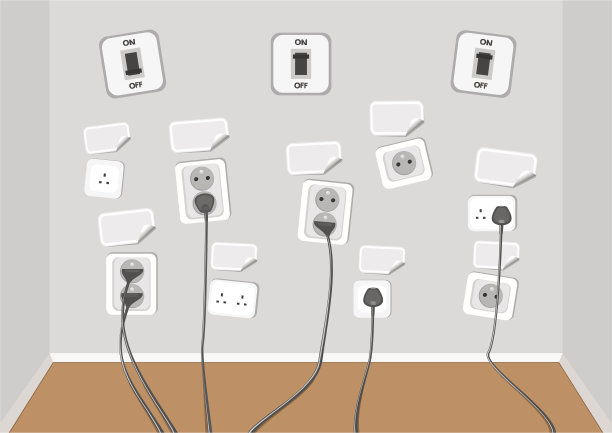 有几根连接电缆的电源插座图片下载