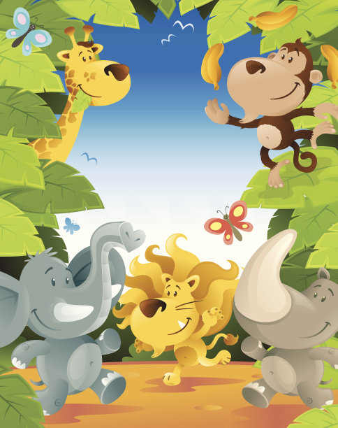 有趣的丛林动物边界图片下载