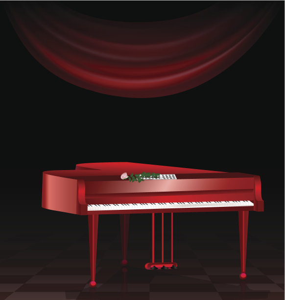 红色的钢琴和暗室图片下载