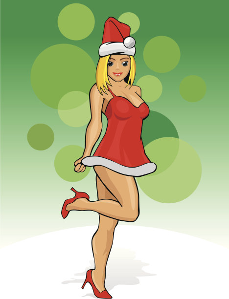 性感的圣诞夫人迷你裙与绿色背景图片下载