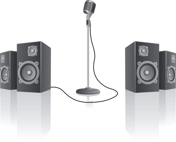 麦克风和扬声器在一个看不见的白色舞台上图片下载