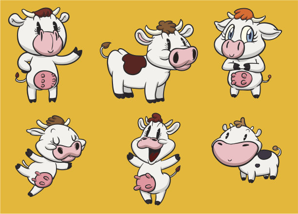 六个卡通牛素材图片