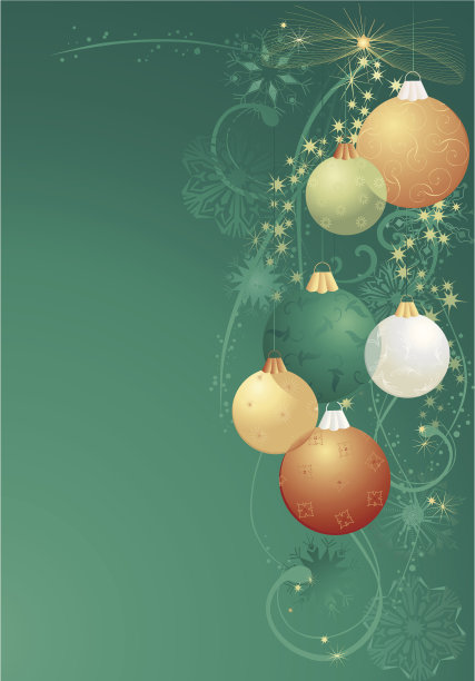 绿色和金色的圣诞球图片下载
