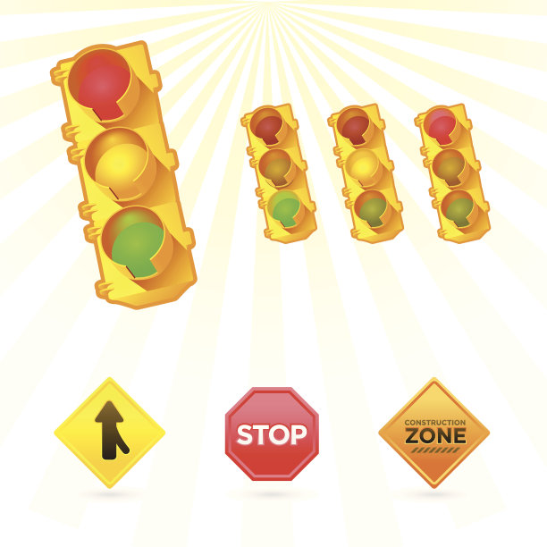 交通灯和道路标志图标图片下载