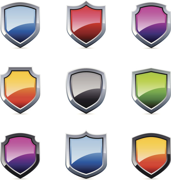 9套组合颜色安全盾图标上的白色图片下载
