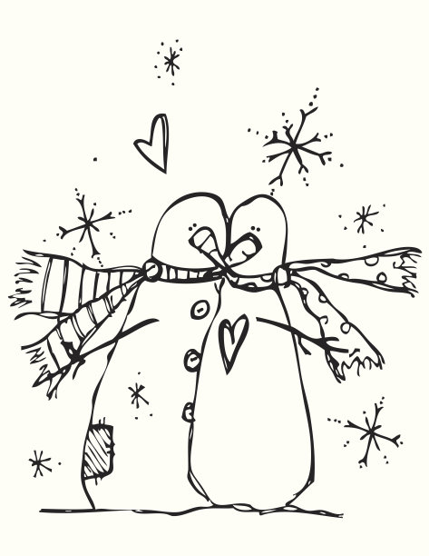 两个古怪的雪人戴着有图案的围巾拥抱在一起图片下载