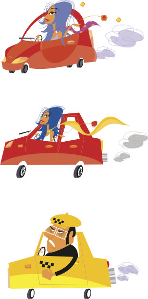 汽车里的一组卡通人物图片下载