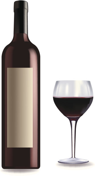 一瓶酒和一个杯子。图片下载