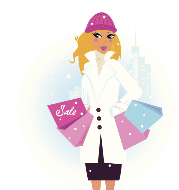 冬季购物:漂亮的棕色头发和粉红色的包图片下载