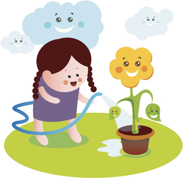 小女孩在给绿色植物浇水图片下载