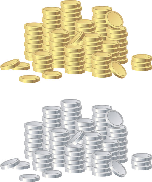 矢量插图成堆的黄金和银币图片下载