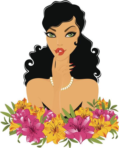 向量年轻女子与花束素材图片