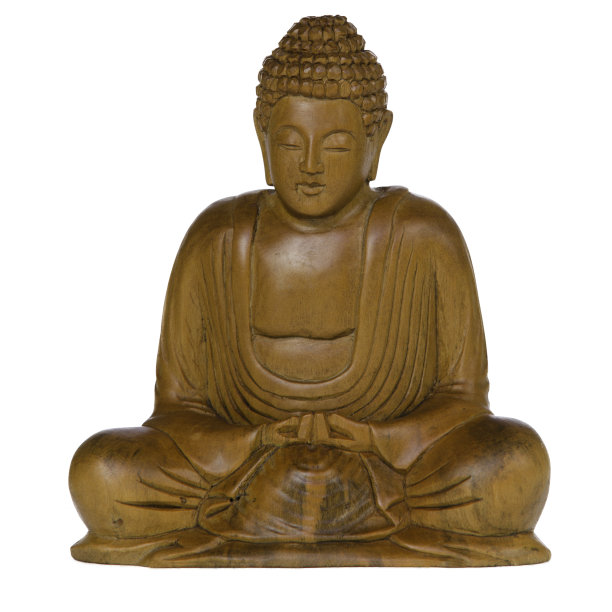 雕刻的木质佛像在白色的背景。图片下载