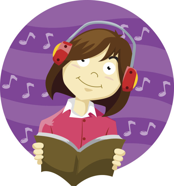 小女孩边听音乐边看书图片下载