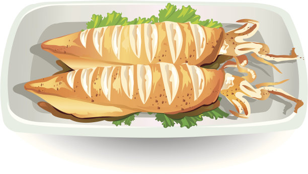 烤鱿鱼。素材图片