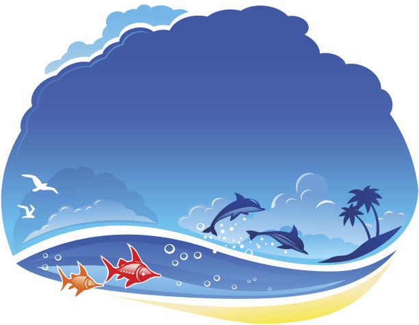 热带海洋，海浪上有海豚图片下载