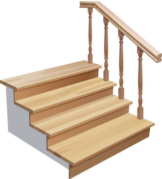 四阶木楼梯带扶手的一段四阶木楼梯图片下载